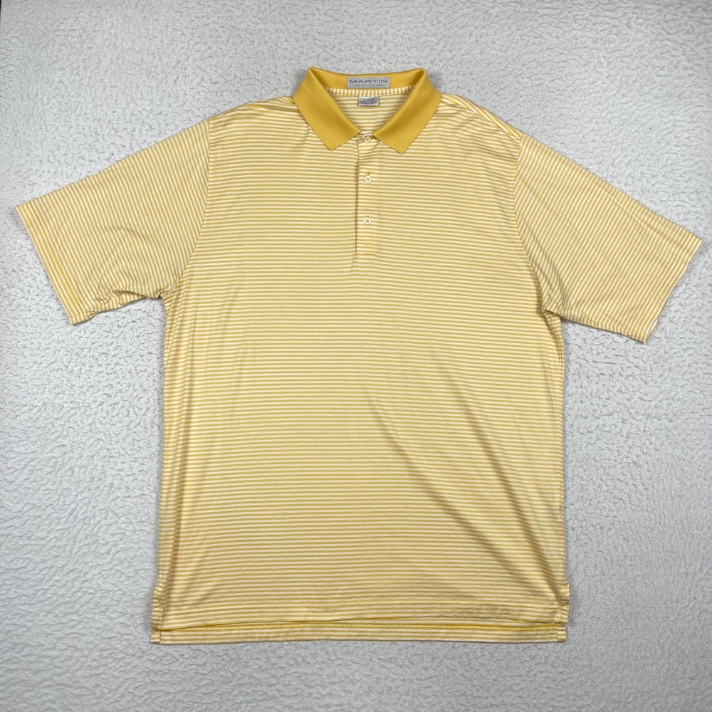 Martin Polo Shirt Mens XL Gold Yellow Striped Pima Cotton Golf Preppy Old Money